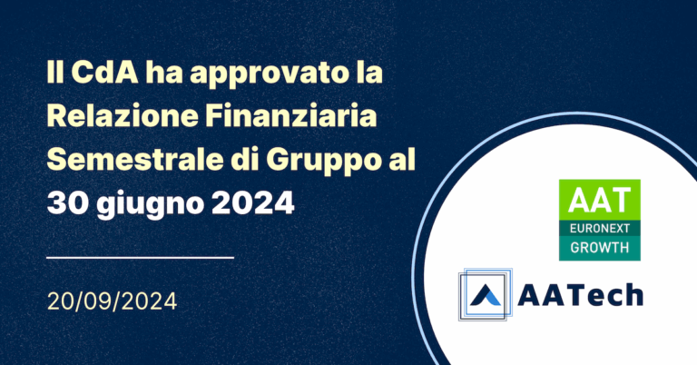 Il CdA di AATECH ha approvato la relazione finanziaria semestrale di gruppo al 30 giugno 2024